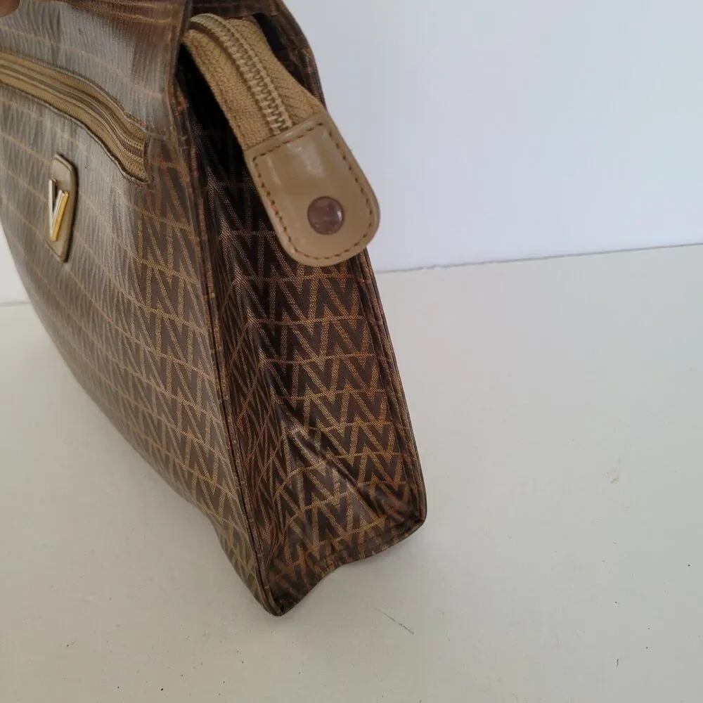 Mario Valentino Bag Clutch Pouch Vintage Handbag Zip‎ Designe Italian Brown Logo
